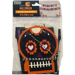 Glitter Skull Skeleton Banner “Happy Halloween” Decor 5Ft